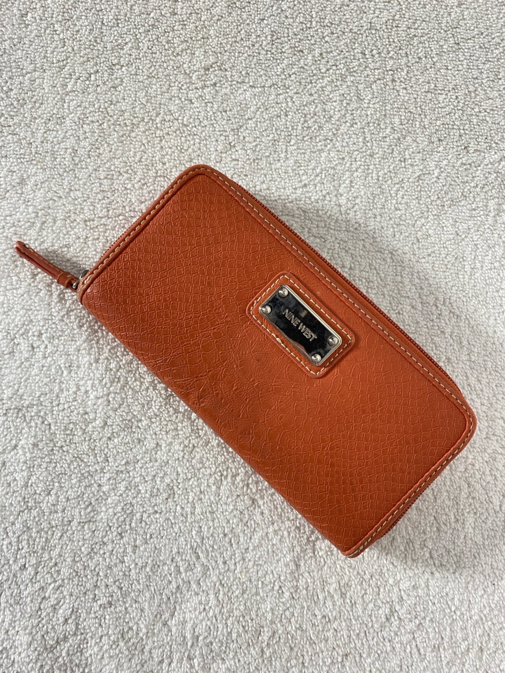 Nine West Orange Faux Reptile Leather Zip Around Wallet